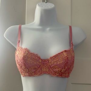 Victorias Secret Pink Lace Unlined Balconette Bra